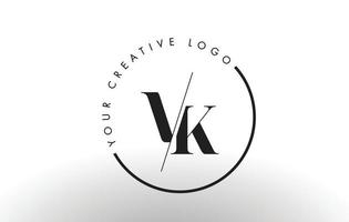 Design de logotipo de carta com serifa vk com corte cruzado criativo. vetor