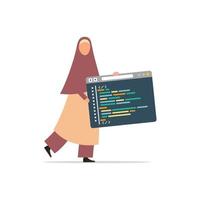 desenvolvedora da web feminina criando programa de desenvolvimento de código de software vetor