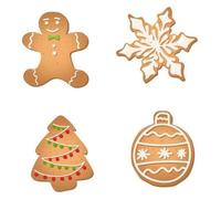 um conjunto de biscoitos de gengibre para o Natal. árvore de natal, bola de natal, floco de neve, homem de gengibre