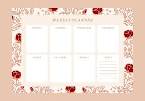conjunto de planejador semanal floral e modelo de bloco de notas de lista de tarefas vetor