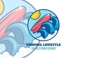 logotipo de surf. surf camp, modelo de emblema de estação vetor