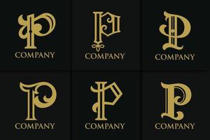 coleção de modelos de monograma de logotipo de letra p vintage vetor