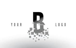 Logotipo da letra b pixel com quadrados pretos digitais quebrados vetor