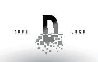 logotipo da letra d pixel com quadrados pretos digitais quebrados vetor