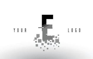 Logotipo da letra e pixel com quadrados pretos digitais quebrados vetor