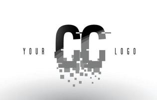 cc cc logotipo de letra de pixel com quadrados pretos digitais estilhaçados vetor
