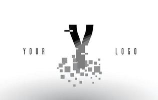 Logotipo da letra de y pixel com quadrados pretos digitais quebrados vetor