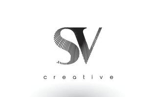 design do logotipo sv com várias linhas e cores preto e branco. vetor