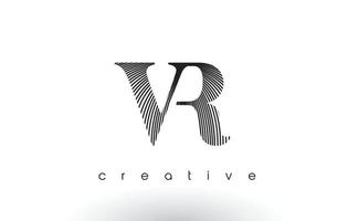 Design de logotipo vr com várias linhas e cores preto e branco. vetor