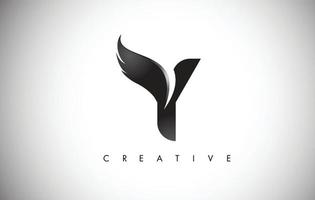 design de logotipo de asas de letra y com ícone de asa de pássaro preto. vetor
