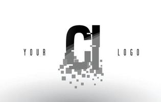 Logotipo da letra ci ci pixel com quadrados pretos digitais quebrados vetor
