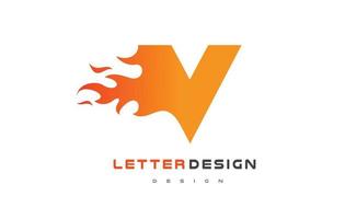 design do logotipo da chama da letra v. conceito de rotulação do logotipo de fogo.