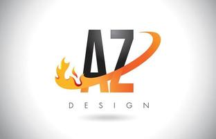 logotipo de letra az az com design de chamas de fogo e swoosh laranja. vetor