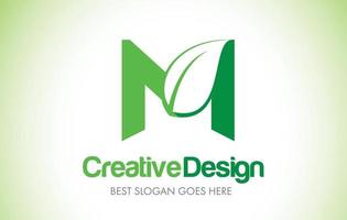 logotipo de design de letra de folha verde m. logotipo de ilustração do ícone de letra de folha eco bio. vetor