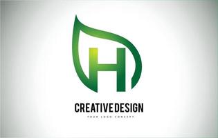 Projeto da letra do logotipo da folha h com contorno de folha verde vetor