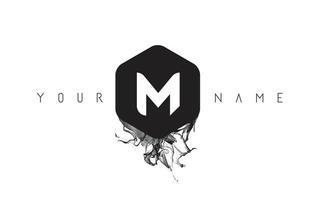 logotipo da letra m com derramamento de tinta preta vetor