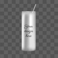 design de modelo de maquete de copo 3d branco. xícara de café takeaway prata com palha de aço. caneca reutilizável de vetor isolado