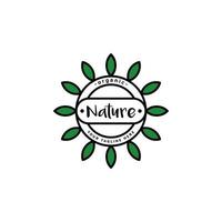 design de logotipo de vetor de folha natural com moldura de carimbo com decoração de folha verde