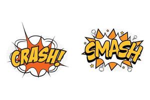 crash comic estourou com as cores branco, amarelo e laranja. esmague a explosão em quadrinhos com a cor amarela e branca. explosão de explosão em quadrinhos. bolha de explosão para discursos de desenhos animados. vetor de explosão em quadrinhos.