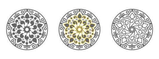 design de padrão de mandala Design 3 em 1 para cartões de decoração de página, livro, logotipos vetor