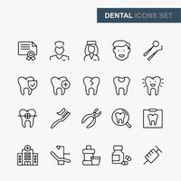 dental - conjunto de ícones de contorno, vetor, coleção de ícones de linha fina simples
