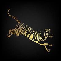 pincelada dourada tigre de bengala sobre fundo preto vetor