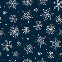 padrão sem emenda de inverno com flocos de neve desenhados à mão sobre fundo azul. bom para papel de embrulho, scrapbooking, estampas têxteis, decorações festivas, papel de parede, papel digital, etc. eps 10 vetor