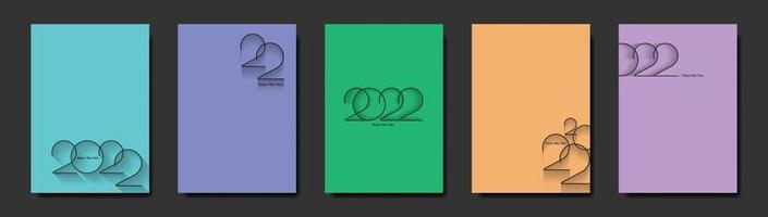 conjuntos de cartões 2022 feliz ano novo em um fundo colorido moderno, coleção minimalista, elementos para calendário e cartão de felicitações ou convites de férias de inverno com tema de natal vetor