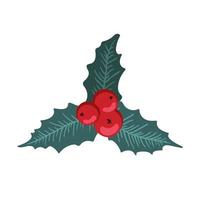conjunto de baga de azevinho de natal, folha verde, baga vermelha, ramos, galhos. ilustração vetorial de inverno isolada no fundo branco para cartões de Natal e design decorativo. vetor