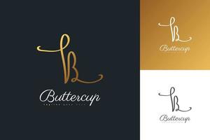 design minimalista e elegante do logotipo da letra b inicial com estilo de escrita à mão em gradiente dourado. logotipo de assinatura manuscrito para identidade vetor