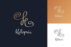 design de logotipo elegante letra k com estilo de caligrafia em gradiente de ouro. logotipo de assinatura manuscrito para identidade vetor
