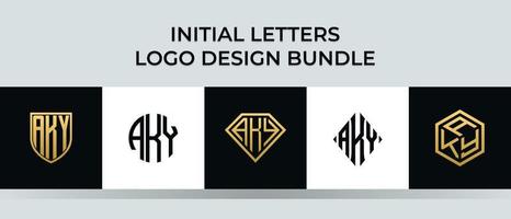 pacote de letras iniciais aky logo designs vetor