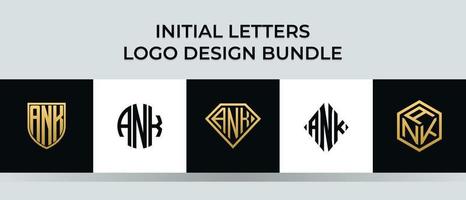 conjunto de letras iniciais ank logo designs vetor