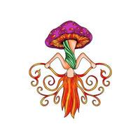 ilustração de cogumelo roxo com linda mulher água-viva desenhada à mão vetor