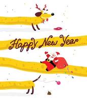 adorável papai noel em um cachorro amarelo. ano novo chinês e natal. ilustração vetorial isolada no fundo branco. adequado para impressão e web. long dachshund.