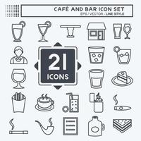 ícone de café e bar definido em um estilo de linha moderno isolado em um fundo azul suave vetor