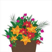 ilustração vetorial de flores coloridas em vasos, flores coloridas de primavera em ilustração vetorial de vasos vetor