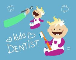 criança com uma escova de dentes. exame dentário. ilustração vetorial para odontopediatria vetor