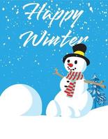 modelo de cartão de inverno com boneco de neve vetor