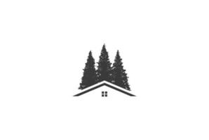 pinho cedro abeto cipreste árvore floresta casa cabine imobiliária logo design vector