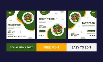conjunto de design de modelo de banner quadrado editável para alimentos. adequado para mídia social pós-restaurante e promoção digital culinária. vetor de forma de cor de fundo preto e verde.