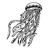 ilustração vetorial, água-viva estilizada desenhada à mão, esboço, ornamento. design para livro de colorir, anti-stress, impressão, tatuagem.