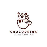 Logotipo da bebida de chocolate na caneca com ilustração do símbolo do ícone do estilo monoline do contorno do respingo vetor