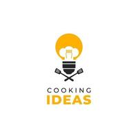 logotipo da ideia de inspiração de cozinha do chef com inovação de lâmpada e símbolo de ilustração de chapéu de chef no logotipo do estilo cartoon vetor