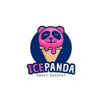 logotipo de panda de cone de sorvete, sorvete com ícone de cabeça de panda logotipo ilustração mascote vetor
