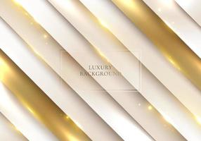 fundo abstrato branco e dourado padrão de listras de camada diagonal com brilho de iluminação decoração de estilo luxuoso vetor