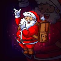 o papai noel com bolsa de mensageiro esport mascote design vetor