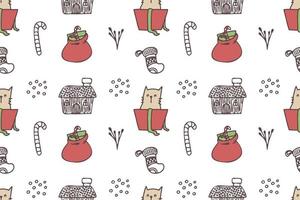 conjunto de desenhos de gatos fofos para padrão de repetição de natal vetor