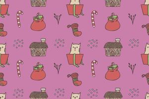 conjunto de desenhos de gatos fofos para padrão de repetição de natal vetor