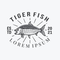logotipo vintage de peixe tigre em fundo branco vetor